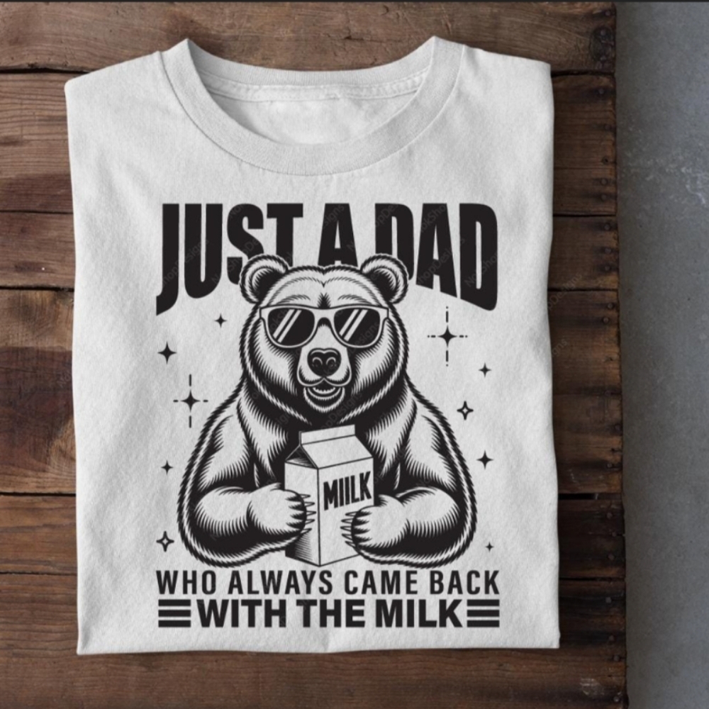 White Graphic T-Shirt with Bear Design For Dad
